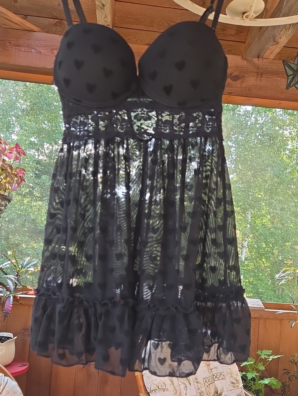 Black Heart Mesh Babydoll Lingerie